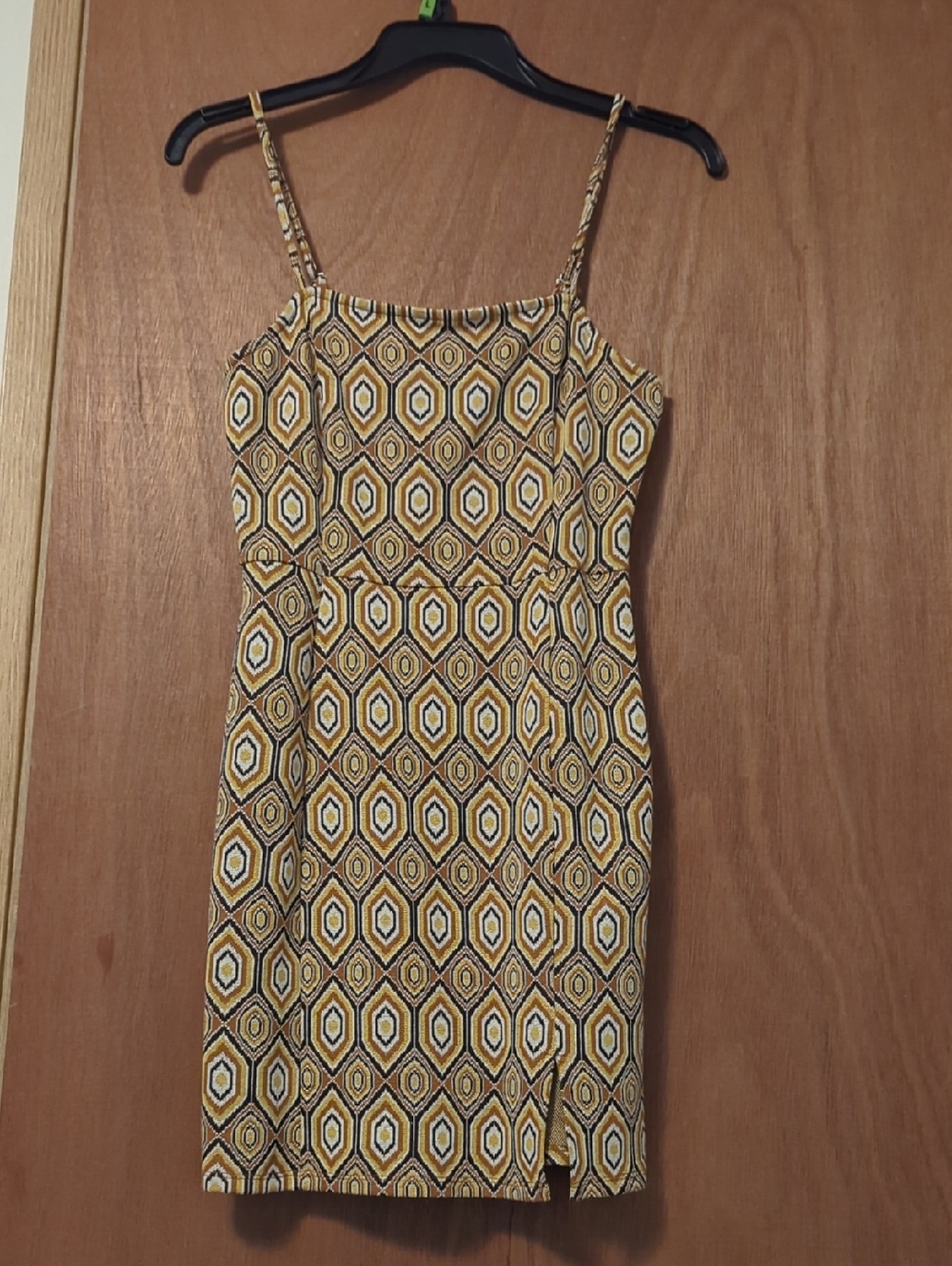 Geometric Yellow Spaghetti-Strap Mini Dress